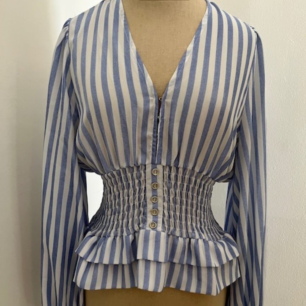 CISTAR Blue and White Striped Blouse